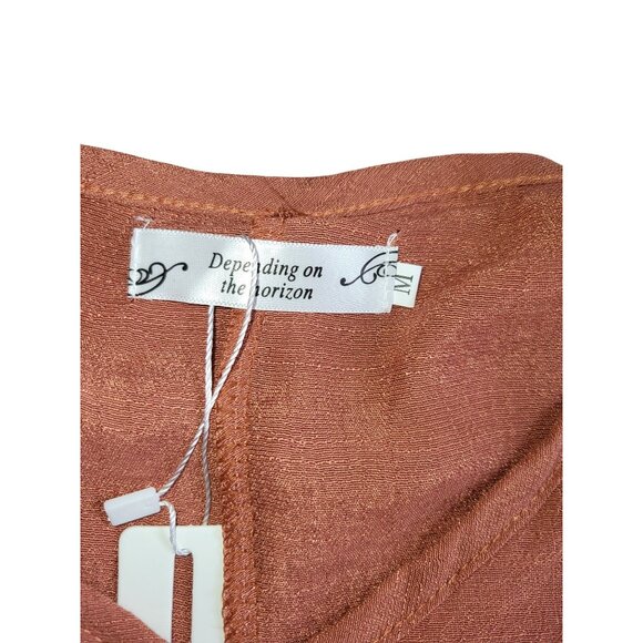 Long Sleeve V-Neck Button Front Midi Dress Tunic In Terracotta Medium - Picture 6 of 7